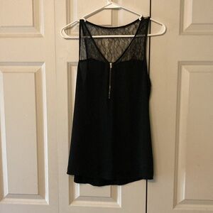 Express women’s small black zip front semi sheer lace yoke & back tank summer